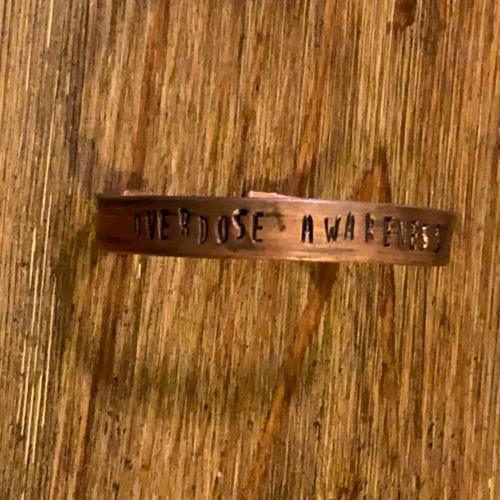 Handmade overdose awareness copper cuff